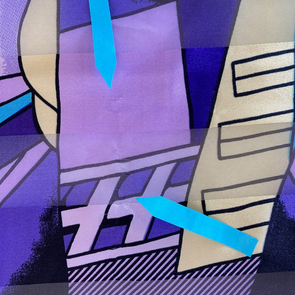 Vintage Cubism Cubist Purple Art Scarf Picasso? Face Print Abstract 40" Square - Picture 9 of 9